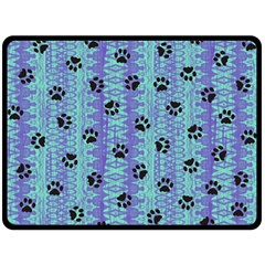 Footprints Cat Black On Batik Pattern Teal Violet Double Sided Fleece Blanket (Large) 