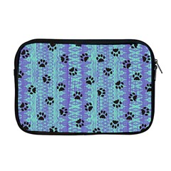 Footprints Cat Black On Batik Pattern Teal Violet Apple Macbook Pro 17  Zipper Case by EDDArt