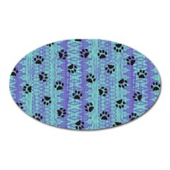 Footprints Cat Black On Batik Pattern Teal Violet Oval Magnet by EDDArt