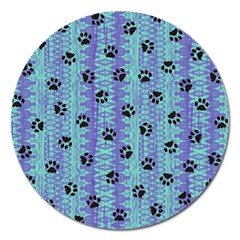 Footprints Cat Black On Batik Pattern Teal Violet Magnet 5  (round) by EDDArt