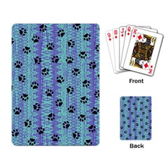 Footprints Cat Black On Batik Pattern Teal Violet Playing Card by EDDArt