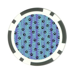 Footprints Cat Black On Batik Pattern Teal Violet Poker Chip Card Guard by EDDArt