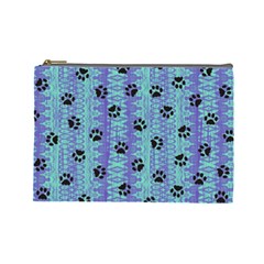 Footprints Cat Black On Batik Pattern Teal Violet Cosmetic Bag (large) by EDDArt