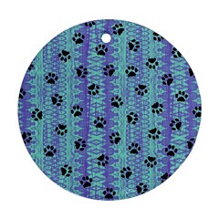 Footprints Cat Black On Batik Pattern Teal Violet Ornament (round) by EDDArt