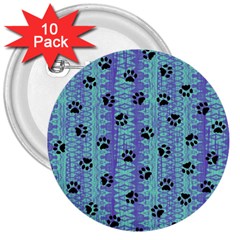 Footprints Cat Black On Batik Pattern Teal Violet 3  Buttons (10 Pack)  by EDDArt