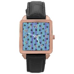 Footprints Cat Black On Batik Pattern Teal Violet Rose Gold Leather Watch  by EDDArt