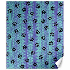 Footprints Cat Black On Batik Pattern Teal Violet Canvas 20  X 24   by EDDArt