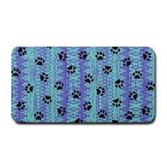 Footprints Cat Black On Batik Pattern Teal Violet Medium Bar Mats by EDDArt