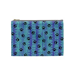 Footprints Cat Black On Batik Pattern Teal Violet Cosmetic Bag (medium) by EDDArt