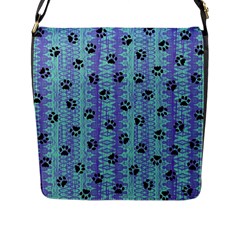 Footprints Cat Black On Batik Pattern Teal Violet Flap Messenger Bag (l)  by EDDArt