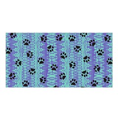 Footprints Cat Black On Batik Pattern Teal Violet Satin Shawl by EDDArt