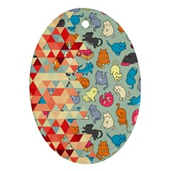 Hipster Triangles And Funny Cats Cut Pattern Ornament (oval) by EDDArt