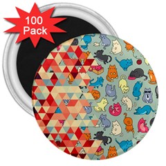 Hipster Triangles And Funny Cats Cut Pattern 3  Magnets (100 Pack) by EDDArt