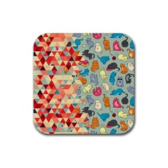 Hipster Triangles And Funny Cats Cut Pattern Rubber Coaster (square)  by EDDArt