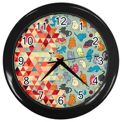 Hipster Triangles And Funny Cats Cut Pattern Wall Clock (black) by EDDArt