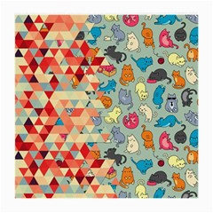 Hipster Triangles And Funny Cats Cut Pattern Medium Glasses Cloth (2-side) by EDDArt