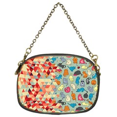Hipster Triangles And Funny Cats Cut Pattern Chain Purses (one Side)  by EDDArt