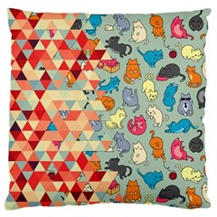 Hipster Triangles And Funny Cats Cut Pattern Large Cushion Case (two Sides) by EDDArt