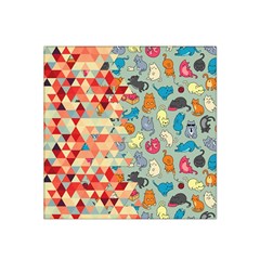 Hipster Triangles And Funny Cats Cut Pattern Satin Bandana Scarf by EDDArt