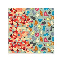 Hipster Triangles And Funny Cats Cut Pattern Small Satin Scarf (square) by EDDArt