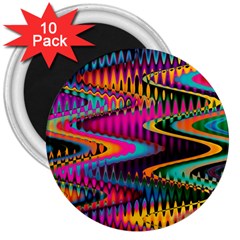 Multicolored Wave Distortion Zigzag Chevrons 3  Magnets (10 Pack)  by EDDArt