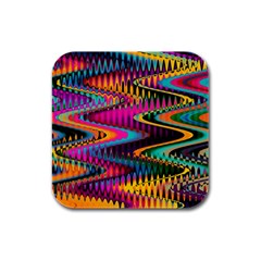 Multicolored Wave Distortion Zigzag Chevrons Rubber Square Coaster (4 Pack)  by EDDArt