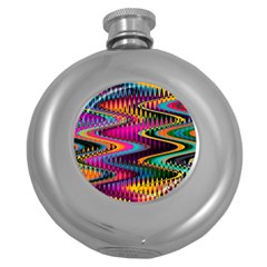 Multicolored Wave Distortion Zigzag Chevrons Round Hip Flask (5 Oz) by EDDArt
