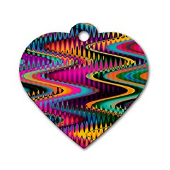 Multicolored Wave Distortion Zigzag Chevrons Dog Tag Heart (two Sides) by EDDArt