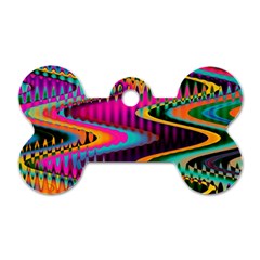 Multicolored Wave Distortion Zigzag Chevrons Dog Tag Bone (one Side) by EDDArt