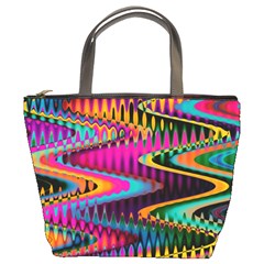 Multicolored Wave Distortion Zigzag Chevrons Bucket Bags by EDDArt