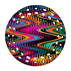 Multicolored Wave Distortion Zigzag Chevrons Round Filigree Ornament (two Sides) by EDDArt