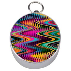 Multicolored Wave Distortion Zigzag Chevrons Silver Compasses by EDDArt