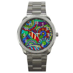 Pop Art Paisley Flowers Ornaments Multicolored 2 Sport Metal Watch by EDDArt