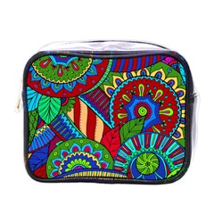 Pop Art Paisley Flowers Ornaments Multicolored 2 Mini Toiletries Bags by EDDArt