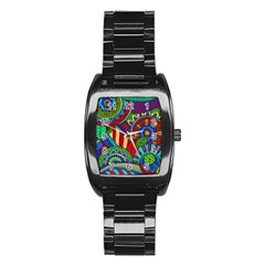 Pop Art Paisley Flowers Ornaments Multicolored 2 Stainless Steel Barrel Watch by EDDArt