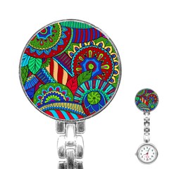 Pop Art Paisley Flowers Ornaments Multicolored 2 Stainless Steel Nurses Watch by EDDArt