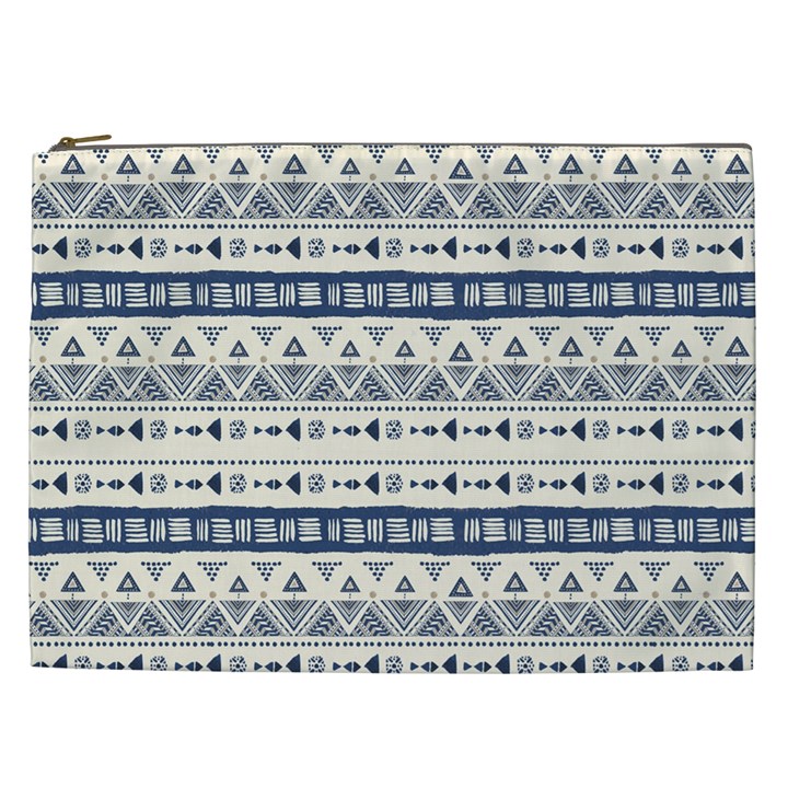 Native American Ornaments Watercolor Pattern Blue Cosmetic Bag (XXL)