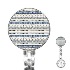 Native American Ornaments Watercolor Pattern Blue Stainless Steel Nurses Watch by EDDArt