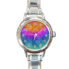 Fractal Batik Art Hippie Rainboe Colors 1 Round Italian Charm Watch by EDDArt