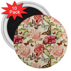 Watercolor Vintage Flowers Butterflies Lace 1 3  Magnets (10 Pack)  by EDDArt