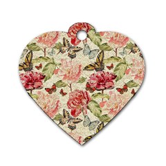 Watercolor Vintage Flowers Butterflies Lace 1 Dog Tag Heart (one Side)