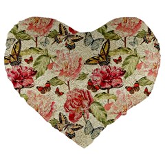 Watercolor Vintage Flowers Butterflies Lace 1 Large 19  Premium Heart Shape Cushions by EDDArt