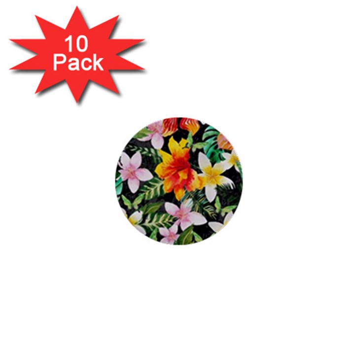 Tropical Flowers Butterflies 1 1  Mini Buttons (10 pack) 