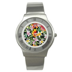 Tropical Flowers Butterflies 1 Stainless Steel Watch