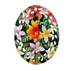 Tropical Flowers Butterflies 1 Ornament (oval Filigree) by EDDArt