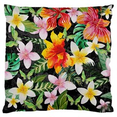 Tropical Flowers Butterflies 1 Large Flano Cushion Case (one Side) by EDDArt