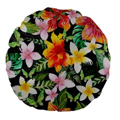 Tropical Flowers Butterflies 1 Large 18  Premium Flano Round Cushions by EDDArt