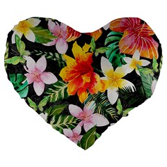 Tropical Flowers Butterflies 1 Large 19  Premium Flano Heart Shape Cushions by EDDArt