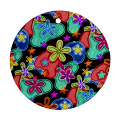 Colorful Retro Flowers Fractalius Pattern 1 Ornament (round) by EDDArt