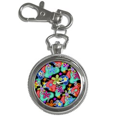 Colorful Retro Flowers Fractalius Pattern 1 Key Chain Watches by EDDArt